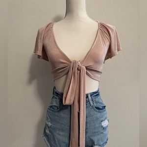 Pink Wrap Around Short Sleeve Crop Top Size Small